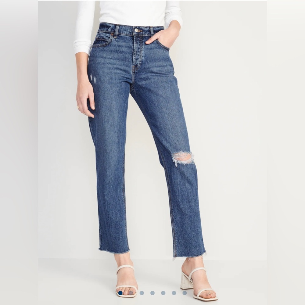 High-Waisted Button-Fly Slouchy Straight Ripped Jeans